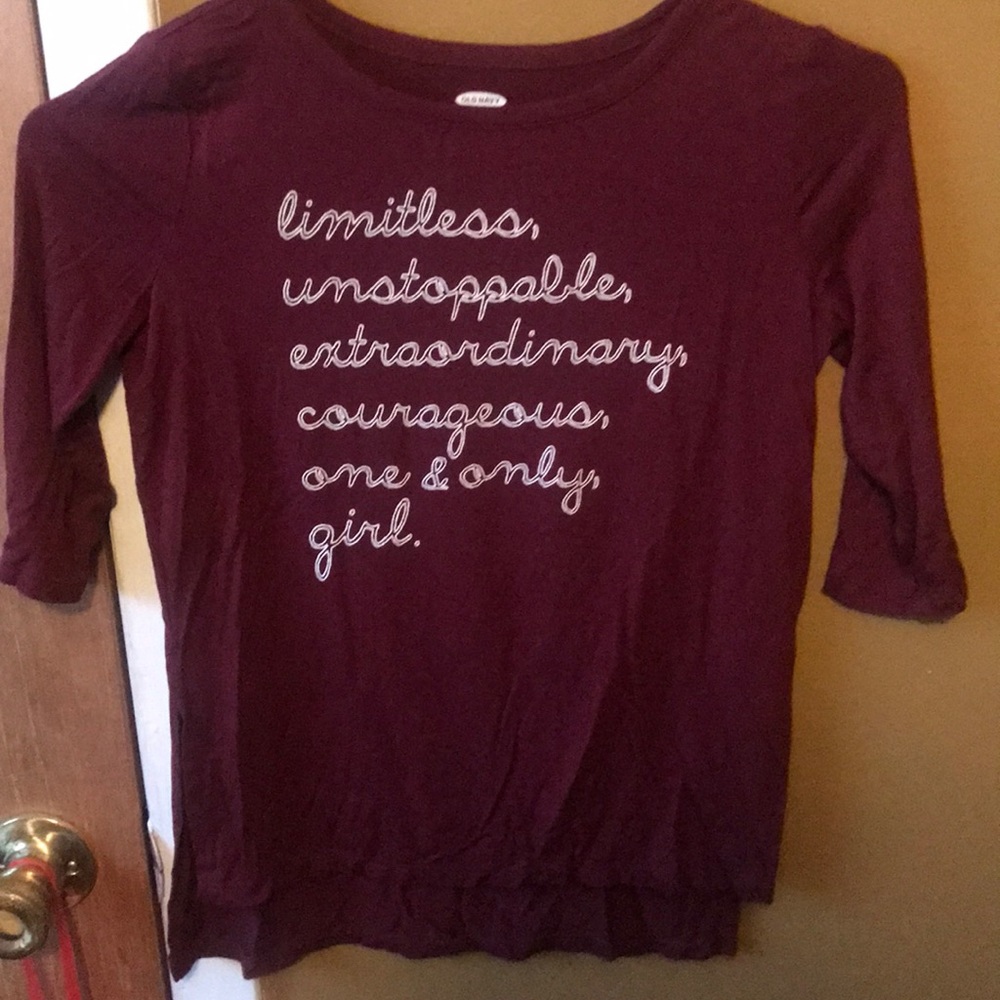 Girls 3/4 sleeve top/ burgundy